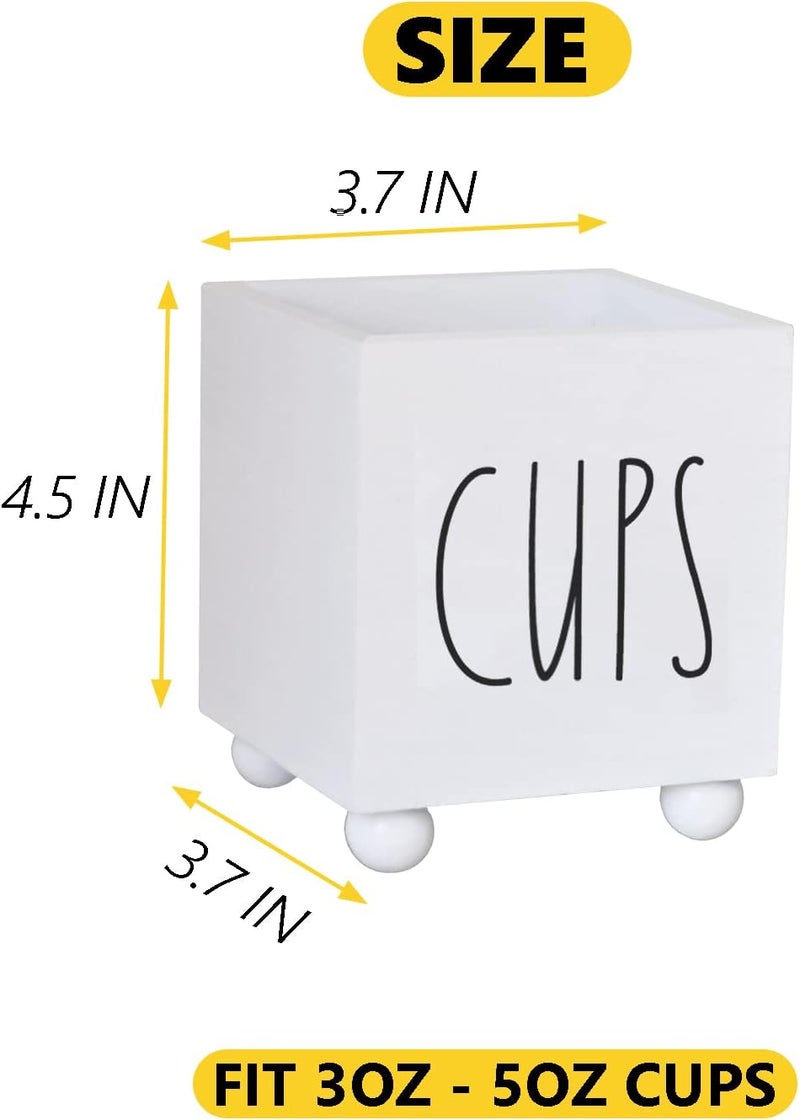 CHONIC Bathroom Cup Dispenser, Farmhouse Dixie Cup Holder, 3 oz 5 oz Paper Mouthwash Cup Storage Box, Wooden Disposable Cup Caddy, Water Dispenser Cup Holder for Countertop (White) - Image 5